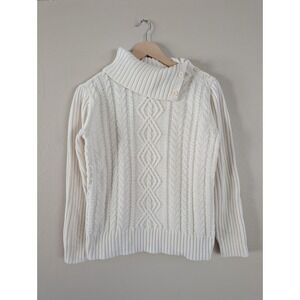 Covington Cream Cable Knit Cowl Neck Button Sweater M Hygge Fisherman Holiday